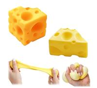 2Pcs Cheese Squishy, Easy Sqweezy 1*Triangle+1*Square Cheese Stress Ball, Rebounding Fidgets Sensory for Adults, Simulation Cheese Food Shape for Anxiety Relief