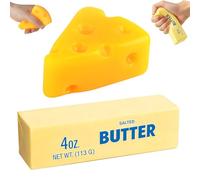 2PCS Cheese Squishy Toys, Butter Squishy Set with Cheese, Soft PU Butter Stick Squishy, Slow Rising Sensory Fidget Toys for Kids and Adults