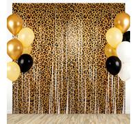 2pcs Cheetah Print Foil Fringe Curtains, 200x100cm/6.6x3.3ft Leopard Print Fringe Backdrop Leopard Party Background Decorations Cheetah Photo Booth Props for Bachelorette Birthday Parties