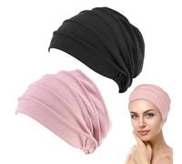 2PCS Chemo Headwear for Women UK, Chemo Turbans for Women, Chemo Headwear, Comfortable Material, Elastic Fabric, Suitable for Most Head Circumferences (Black, Pink)