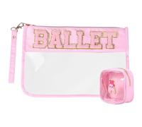 2Pcs Chenille Letter Bag,Clear Makeup Organizer Bag,Waterproof Travel Snack Pouch for Travel, Makeup, Gym,Zippered Cosmetic Tote for Women & Girls(Pink)