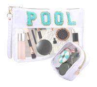 2Pcs Chenille Letter Bag,Clear Makeup Organizer Bag,Waterproof Travel Snack Pouch for Travel, Makeup, Gym,Zippered Cosmetic Tote for Women & Girls(Green)