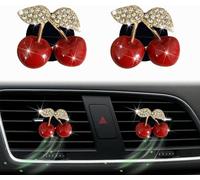 2PCS Cherry Car Vent Clips Cute,Bling Zinc Alloy Air Vent Clips Car Accessories with 2PCS Mounting Bracket for Adding Cars Cozy Atmosphere,Universal Cars Vents Accessories