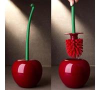 2pcs Cherry Shape Toilet Brush And Holder Set, Creative Lovely Cherry Toilet Brushes, Novelty Bathroom Hidden Toilets Brush Set, With Holder Bowl & Long Handle For Bathroom, Standing Household Tools