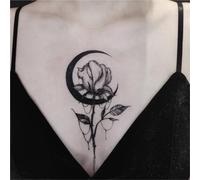 2pcs Chest Moon Rose Dark Series Temporary Tattoo Sticker For Men And Women, Waterproof And Long-lasting Stickers, Fake Tattoos