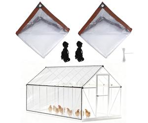 2pcs Chicken Coop Cover, 4x2m/13.12x6.56 Feet Waterproof Clear Tarp for Chicken Coop with 30 Cable Ties Heavy Duty PVC Pheasantry Runway Cover Wrap for Outdoor Farm Winter Supplies Accessories