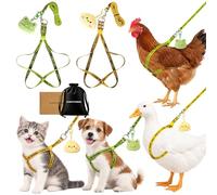 2PCS Chicken Harness and Leash, Adjustable Duck Harness, Kitten Puppy Cat | No Pull Kitten Harness Set, Puppy Harness, Cat Leash, Small Dog Harness, Duck Leash, Goose Vest, Small Pet (Yellow, Green)