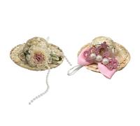2Pcs Chicken Hats for Hen, Small Pet Straw Hat for Real Chickens 3.1 Inch Mini Hamster Pet Chicken Hat with Adjustable Elastic Strap and Decoration Funny Tiny Hat for Chicken Parrot Bird, LXLVOUEG