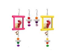 2Pcs Chicken Mirror Toys Hanging Swing Mirror with Bell, Wooden Pecking Toy With Mirror & Beak Grinding Stone, Multi Functional Poultry Boredom Relief Accessories,for Coop,Birds,Parrots,Hens,Roosters