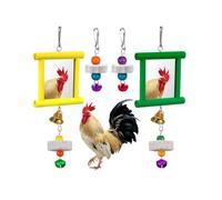 2Pcs Chicken Mirror Toys Hanging Swing Mirror with Bell, Wooden Pecking Toy With Mirror & Beak Grinding Stone, Multi Functional Poultry Boredom Relief Accessories,for Coop,Birds,Parrots,Hens,Roosters
