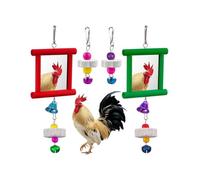 2Pcs Chicken Mirror Toys Hanging Swing Mirror with Bell, Wooden Pecking Toy With Mirror & Beak Grinding Stone, Multi Functional Poultry Boredom Relief Accessories,for Coop,Birds,Parrots,Hens,Roosters