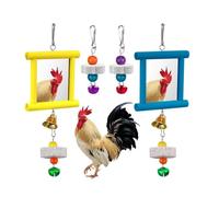 2Pcs Chicken Mirror Toys Hanging Swing Mirror with Bell, Wooden Pecking Toy With Mirror & Beak Grinding Stone, Multi Functional Poultry Boredom Relief Accessories,for Coop,Birds,Parrots,Hens,Roosters