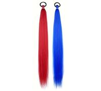 2pcs Children's and Women's Colorful Ponytail Wig with Elastic Rope - Boxing Braid Hair Extensions for Christmas(Rend blue)