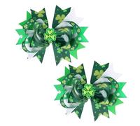 2pcs Children's Irish Themed Bows Hair Clip Party Headwear Holiday Hairpiece Decors For Irish Festival And Parties
