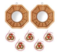 2pcs Chinese Bagua Mirrors and 5 Chinese Fortune Coins, Bagua Concave & Convex Mirrors and Lucky Coins for Praying Home Office Wealth Success
