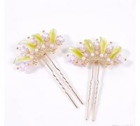 2PCS Chinese Hanfu Hair Sticks Fork U Shaped Vintage Jade Flower Hairpins | Traditional Japanese Jade Floral Hair Pins Hair Chopsticks, RetroU Shaped Hair Fork for Hanfu Cosplay Wedding Party Daily