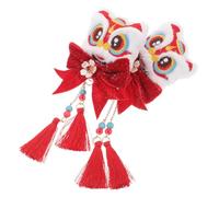 2pcs Chinese Lion Hair Barrettes Red Plush Polyester Clips