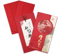 2pcs Chinese New Year Cards, 2024 Bronzing Spring Festival Greeting Card with Envelop Bookmark Engraving Styles Red Chinese Blessing Best Wish Card for Families, Friends