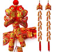 2PCS Chinese New Year Hanging Decorations,47.2in Chinese Knot Snake Decorations,Large Firecrackers Decor Traditional Red Lucky Oriental Pendant Ornament For Home Outdoor Door Wall Lunar New Year