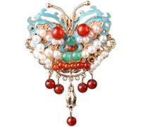 2pcs Chinese New Year Lions Hair Pin Vintage China the Ming Dynasty Cloisonne Tassel Hairpins Pearl Hair Accessories