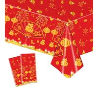 2Pcs Chinese New Year Table Cloth 2025,137*274cm Plastic Tablecloth Table Cover Spring Festival Party Table Decorations,Year of Dragon Tablecloth for Spring Festival Chinese Lunar New Year Decorations