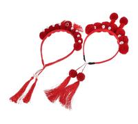2pcs Chinese New Year Tassel Headband for Women and Plush Red | Traditional Handmade Chinese, for Look Oriental Style Lightweight Unique, Flair Performance, Event Wear
