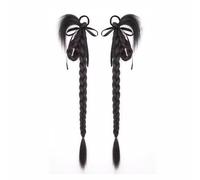 2Pcs Chinese Style Double Ponytail Wig Hair Extension, Twist Braid Simulation Wig Bubble Braid Headwear(Natural Black)