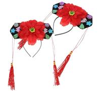 2pcs Chinese Style Headband Decorative Hairband for Wedding Party | Plastic and Cotton Build, Lightweight with Breathable Comfort, Decorative Effect, for Little Daughter Use Color Random Color