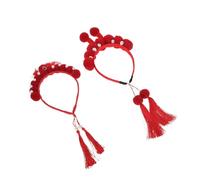 2pcs Chinese Style Tassel Headband with Plush Red Handmade Detail | Party and Event Wear, New Year and Lunar New Year Theme, Lightweight Versatile Styling for Women