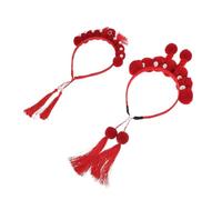 2pcs Chinese Tassel Headband for Women, Plush Red | Handmade Lightweight Styling for Parties and Shows, Comfortable Long Wear, New Year and Lunar New Year