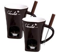 2Pcs Chocolate Fondue Cup with Fork Ceramic Chocolate Fondue Mug with Handle, Tealight Cave & Hole for Fork Holding, Tealight Not Included