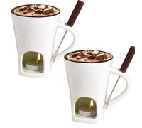 2PCS Chocolate Fondue Mug Includes Forks and Candles, 400ml*2 Ceramic Chocolate Melting Cup, with Built-in Heat Retention Structure, for Fondue, Cheese Dipping Sauces, Or Everyday Use