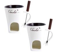 2Pcs Chocolate Fondue Mug Set 200ml Heat Resistant Ceramic Fondue Cup with Forks Reusable Hot Chocolate Mug for Date Night Wedding Birthday Party Dessert Sharing