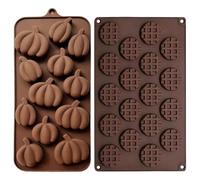 2Pcs Chocolate Moulds Silicone, Pumpkin & Waffle Shape for Kitchen Baking, Ice Cube Candy Baking Fondant Chocolate Molds for Valentine's Day, Easter, Party & Festival Use