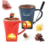 2Pcs Chocolate Mug,Melting Chocolate Pot with Fork Fondue Sets Ceramic Butter Warmer Set Fondue Kit Melting Pot Mug Melt Hot Kit Bowl Cup for Cheese Butter for Sweet Snack Caramel Party