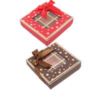 2pcs Chocolate Packing Box with Window for Valentine's Day Halloween | Paper Square Design, Nine Grids Layout, for Small Favors and Candy, Red Black Options