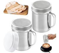 2Pcs Chocolate Shaker for Cappuccino, Flour Shaker with A Lid Stainless Steel with Handle, Condiment Jar for Kitchen and Suitable for Cocoa Flour Chocolate Shaker for Cappuccino
