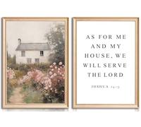 2Pcs Christian Wall Art As For Me And My House We Will Serve The Lord Canvas Paintings Rose Garden Wall Decor Bible Verse Prints Motivational Joshua 24:15 Posters for Church Religious Bedroom Unframed