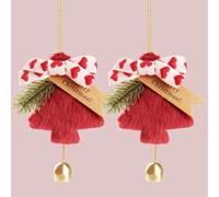 2PCS Christmas Bells Ornament, Artificial Christmas Tree Hanging Ornament Pendant WithBell, Wreath Decorated With Pine Tree, Bow,Hanging Plush Pendant Bel-l For ChristmasDecorations