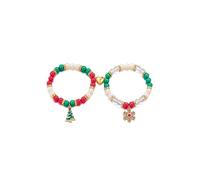 2Pcs Christmas Bracelet Set Christmas Tree Santa Claus Snowflake Wreath Pendant Bracelet Christmas Jewelry Gifts for Women Men, S, Zinc, No Gemstone
