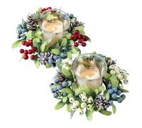 2Pcs Christmas Candle Rings, 20x6cm Artificial Red Berries Pinecones Wreath, Candle Ring Christmas Ornaments for Home Party Halloween ChristmasWedding Pillars Rustic