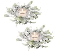 2Pcs Christmas Candle Rings Artificial Mistletoe with Berry Accents Small Wreaths for Pillars Xmas Table Decoration Centerpiece Wedding Party Home Decor (Green)