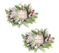 2Pcs Christmas Candle Rings Artificial Mistletoe with Berry Accents Small Wreaths for Pillars Xmas Table Decoration Centerpiece Wedding Party Home Decor (Green-Style 2)
