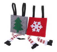 2pcs Christmas Candy Gift Bag Square Cloth Handle Tote | Reusable Fabric, Stable Structure, Festive Xmas Prints, Birthday Present Wrapping, Holiday Events