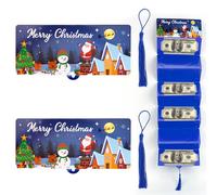 2pcs Christmas Cash Card Holders, Retro Xmas Money Gift Envelopes with Polyester Tassel Festival Funny Surprise Booklet Envelopes for Family Friends & Employee (Blue)