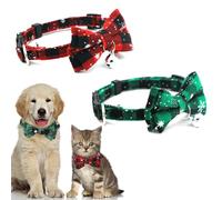 2pcs Christmas Cat Bow Tie Collars with Bells, Adjustable Cat Collars with Quick Release Buckles, Red Green Plaid Kitten Collars Bow Ties, Cat Dog Pet Christmas Outfit Costume Accessories
