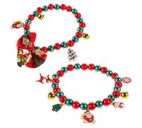 2pcs Christmas Cat Collar and Santa Charm, Festive PET Accessory | Red Green Plaid Fabric, Beaded Details, Helps Locate Small Pets Indoors, Giftable Stocking Stuffer for Cat Owners