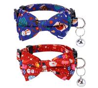 2pcs Christmas Cat Collar, Cute Christmas Cat Bowtie with Bell Holiday Dog Collars with Adjustable Buckle Kitten Collar with Bow Tie Xmas Accessories for Kitty Puppy