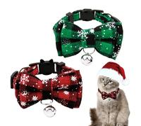 2PCS Christmas Cat Collar with Bell and Bow Tie, Safety Quick Release Buckle Kitten Collar Adjustable 22-32cm Detachable Bowtie and Bell for Kitten Puppy Small Pets (Red+Green)