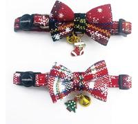 2pcs Christmas Cat Collar with Bells and Bow Tie, Christmas Plaid Cat Small Dog Collars Adjustable Quick Release Collar Breakaway Cute Xmas Themed Pet Stuff for Cats&Puppy Supplies (Red)